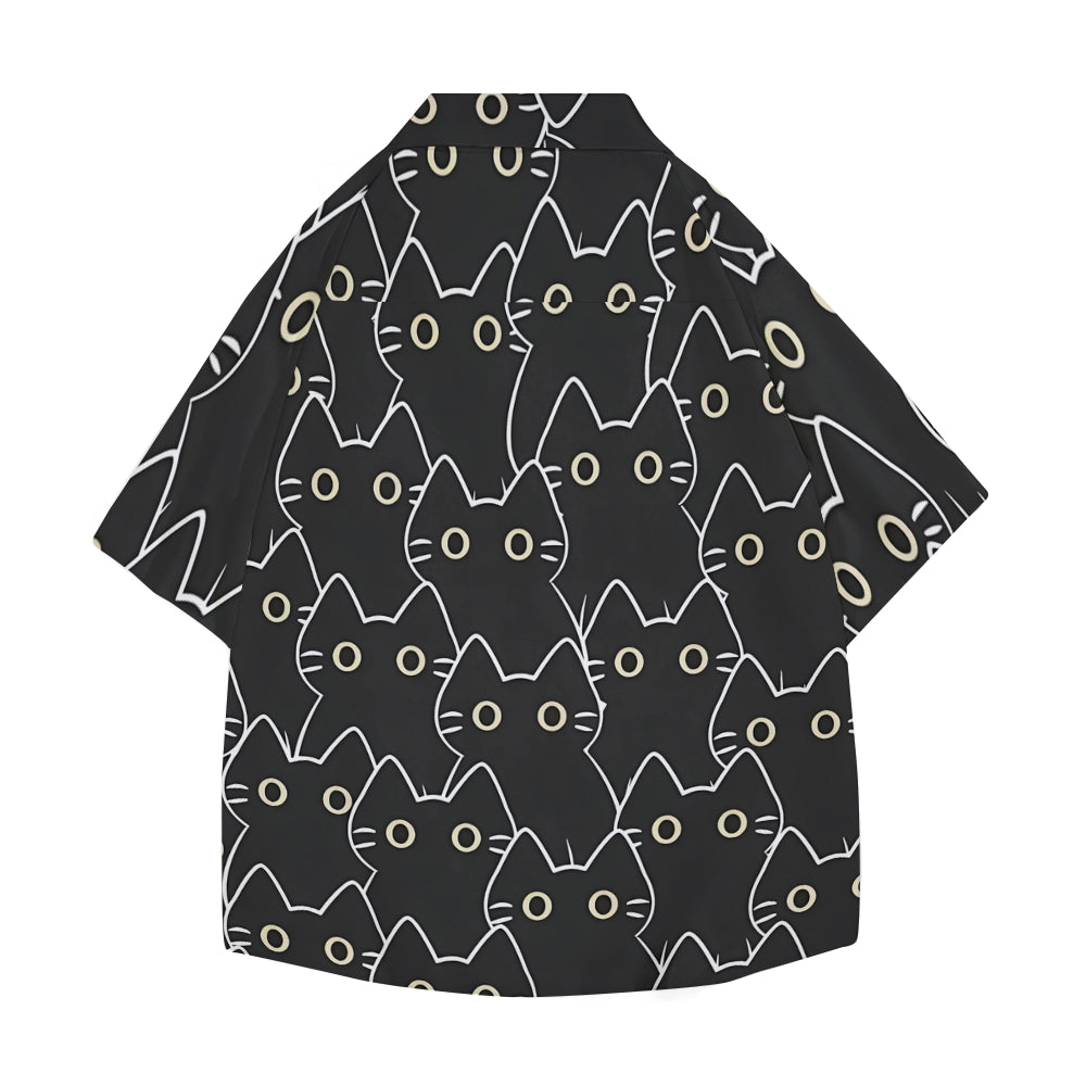 Black Cat Japanese Style Camp Shirt