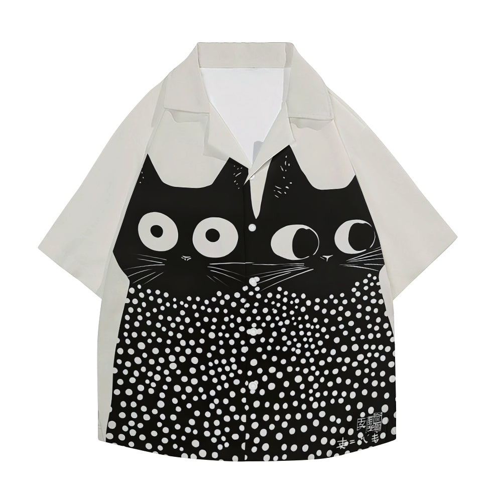 Yayoi Kusama Black Cat Japanese Style Camp Shirt