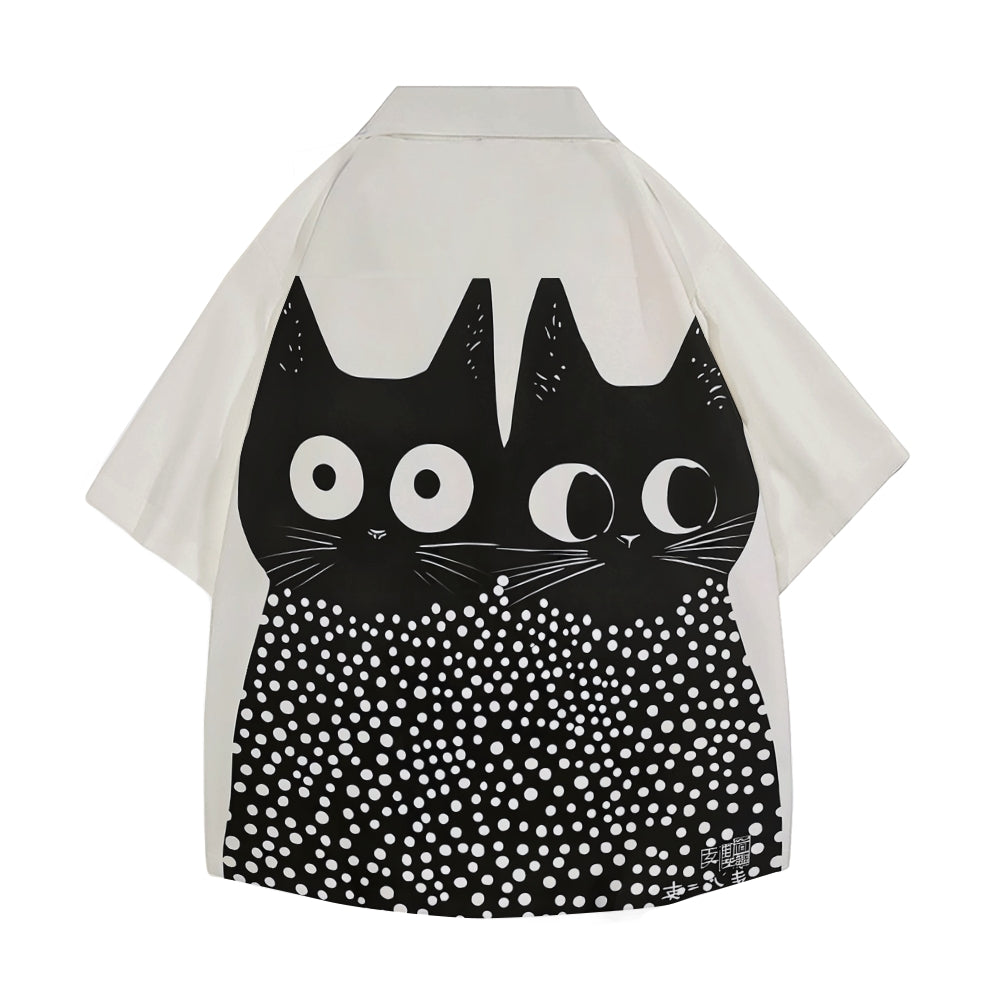 Yayoi Kusama Black Cat Japanese Style Camp Shirt