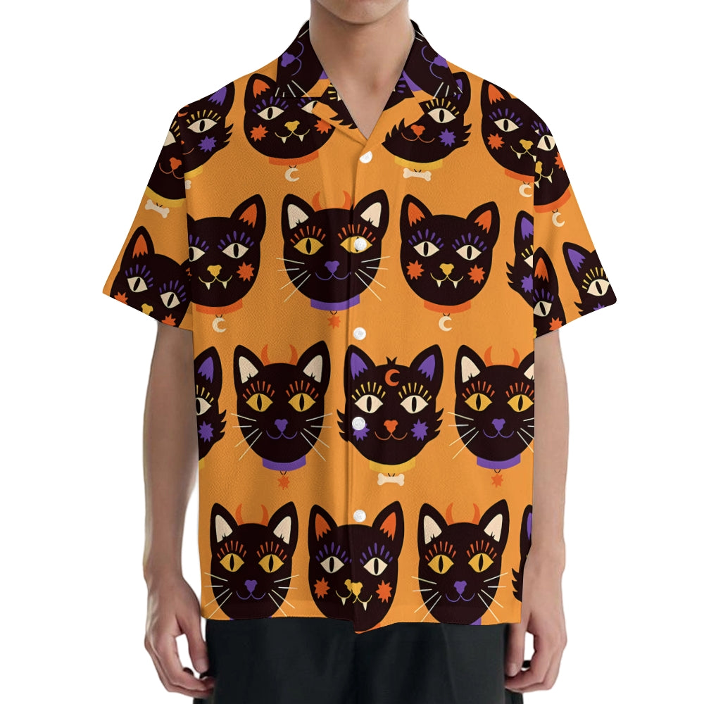 Halloween Cat Japanese Style Camp Shirt