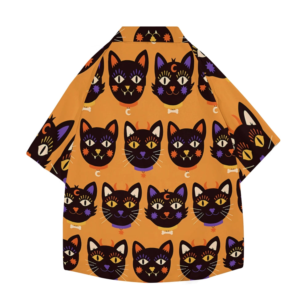 Halloween Cat Japanese Style Camp Shirt