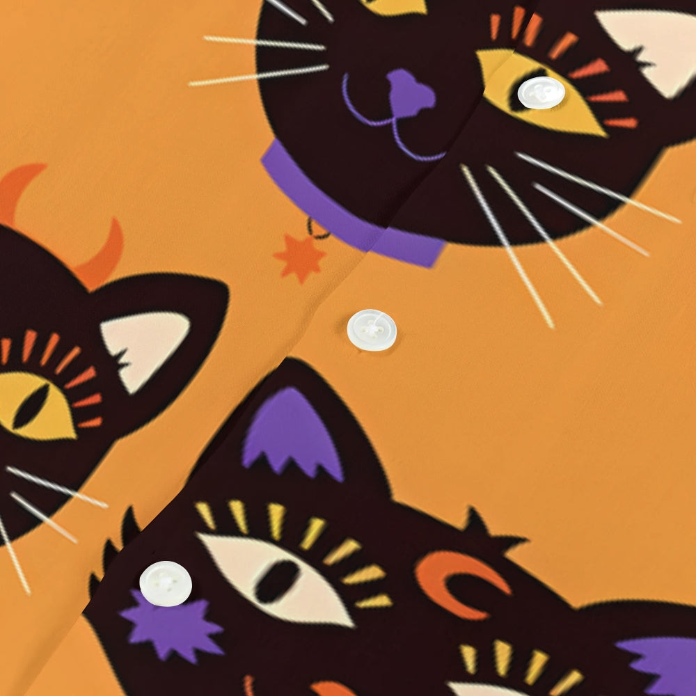 Halloween Cat Japanese Style Camp Shirt