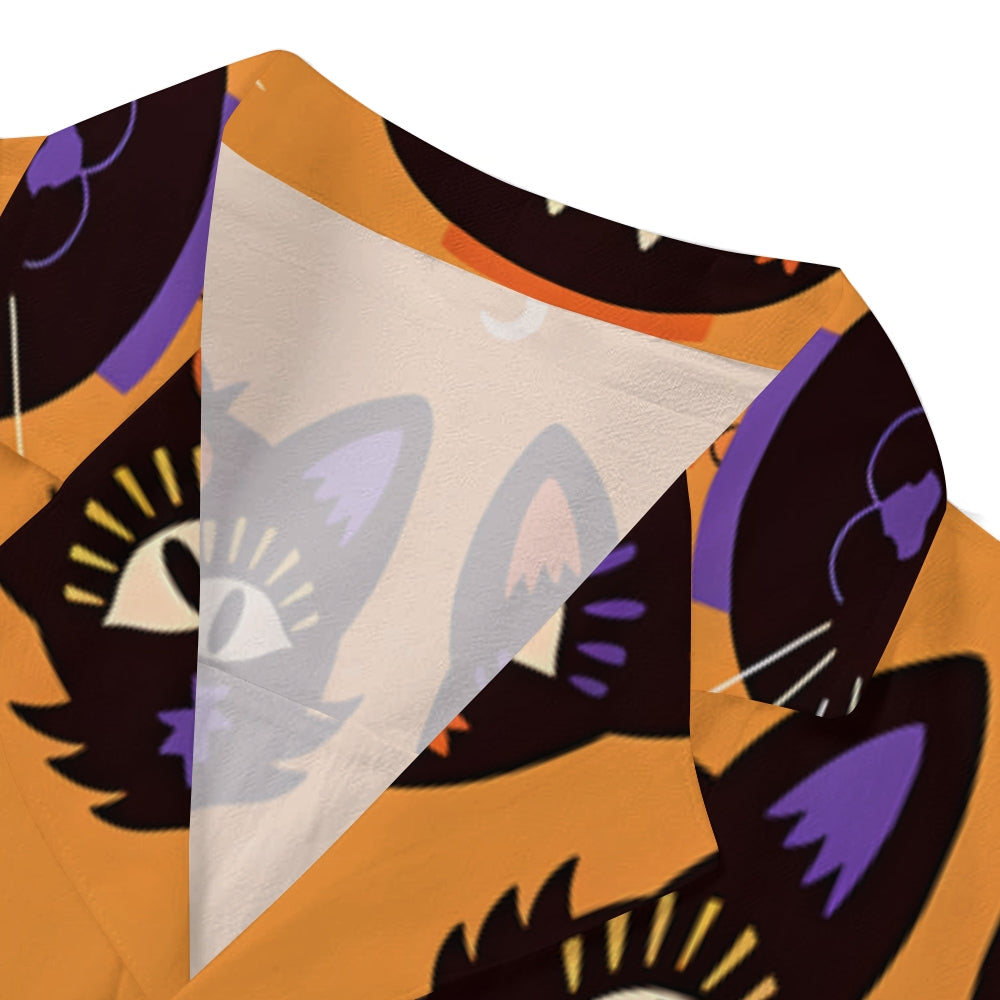 Halloween Cat Japanese Style Camp Shirt