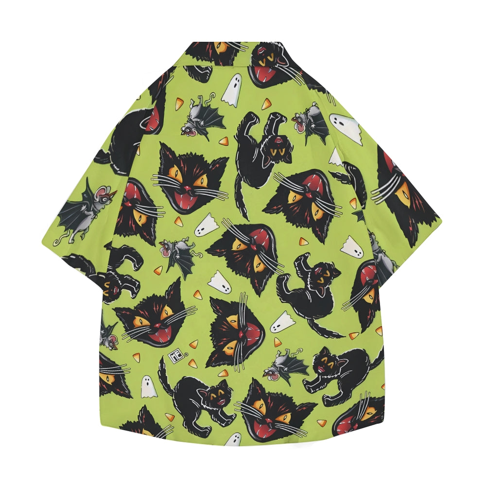 Halloween Cat Japanese Style Camp Shirt