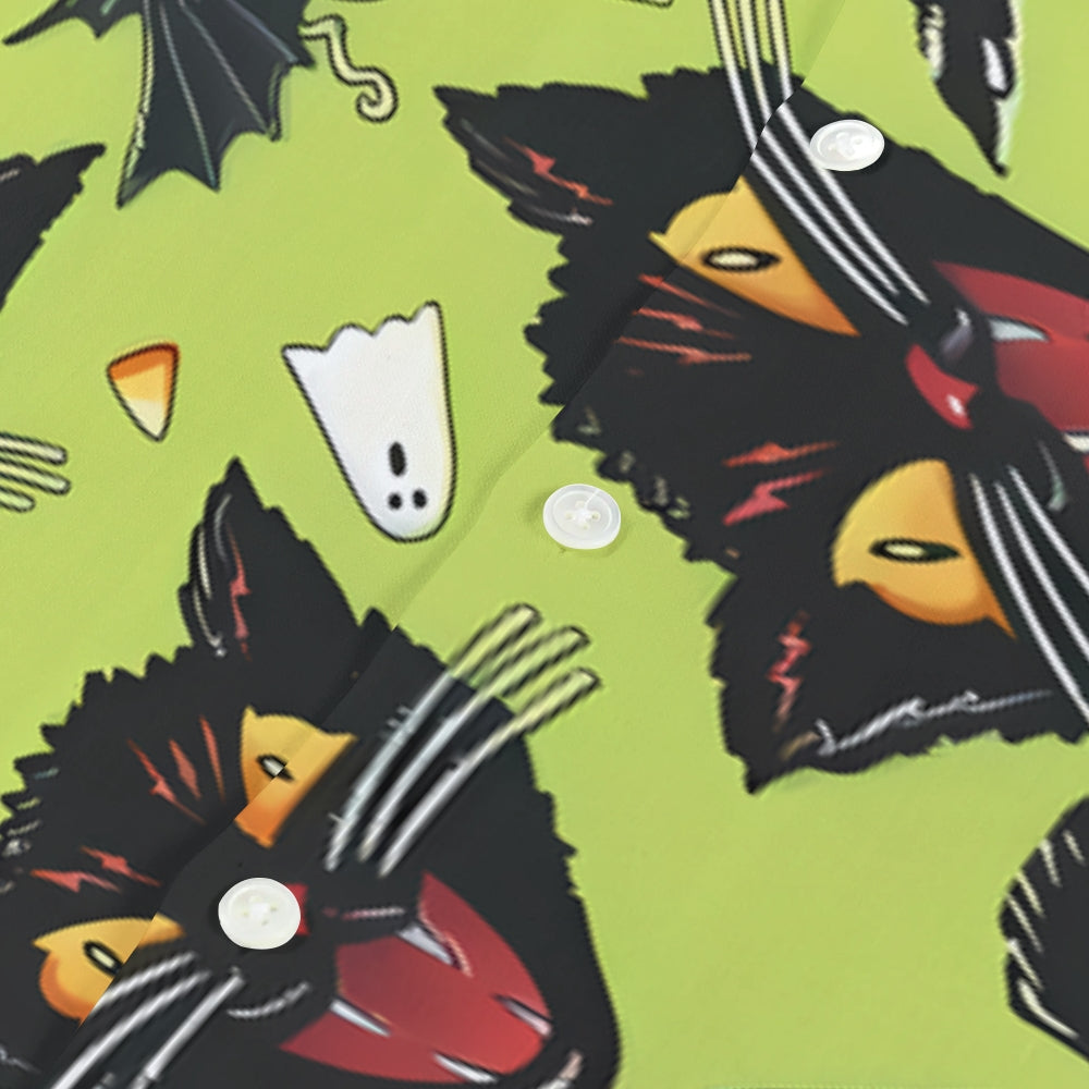 Halloween Cat Japanese Style Camp Shirt