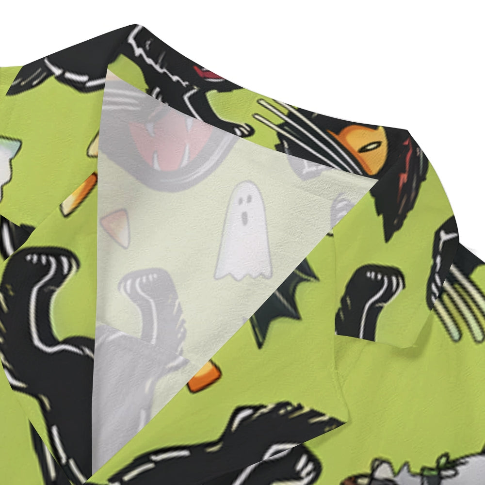 Halloween Cat Japanese Style Camp Shirt