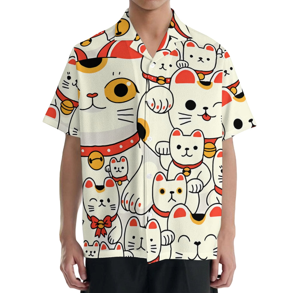 Lucky Cat Japanese Style Camp Shirt