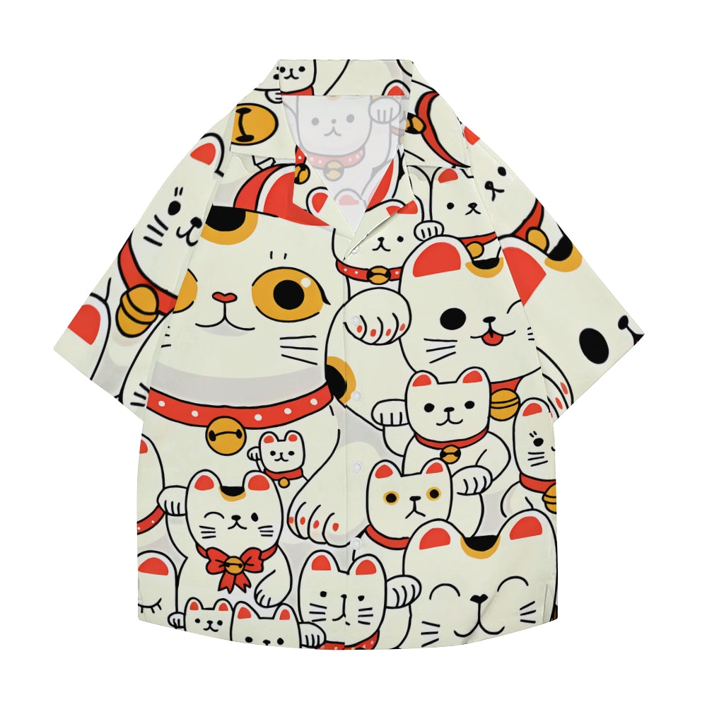 Lucky Cat Japanese Style Camp Shirt