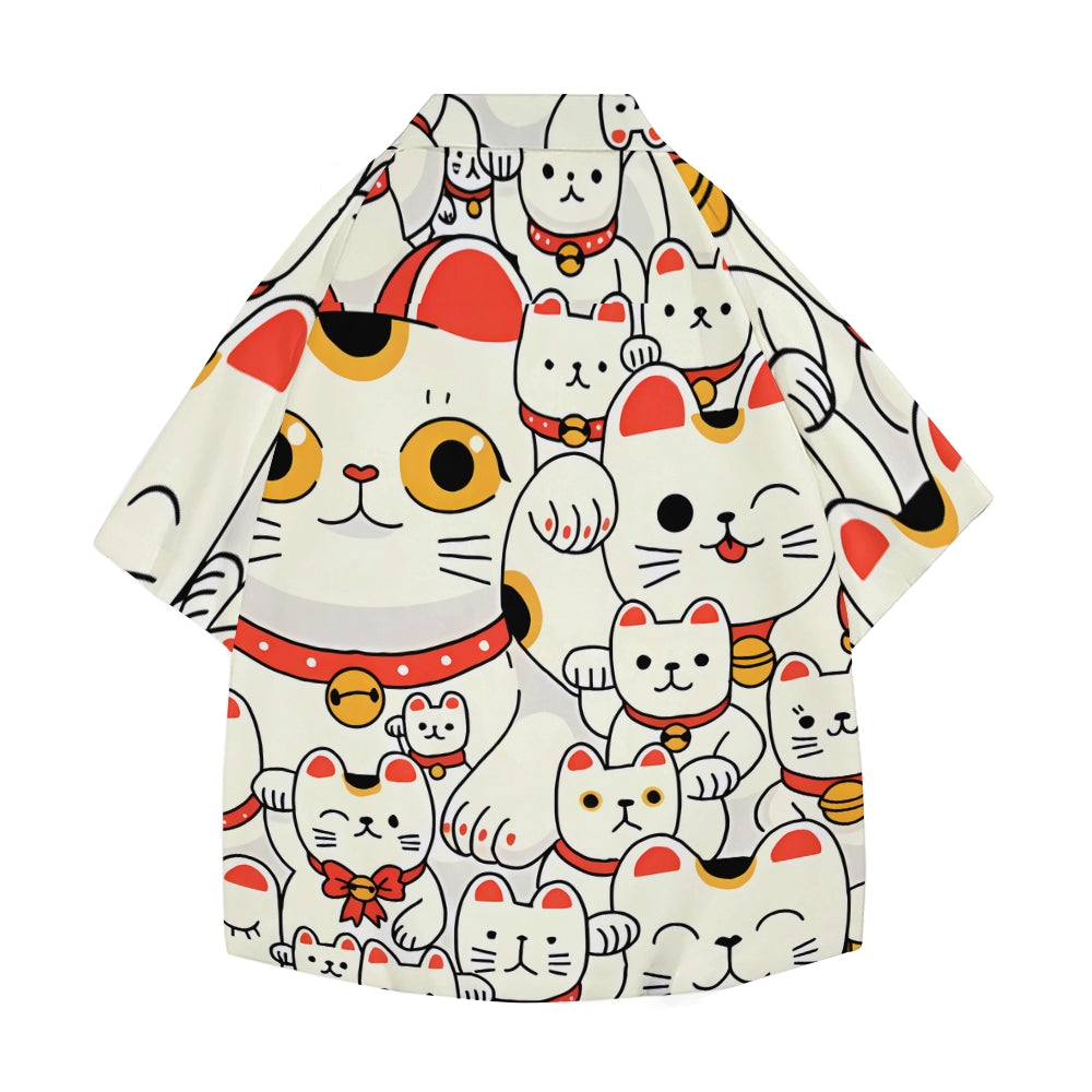 Lucky Cat Japanese Style Camp Shirt
