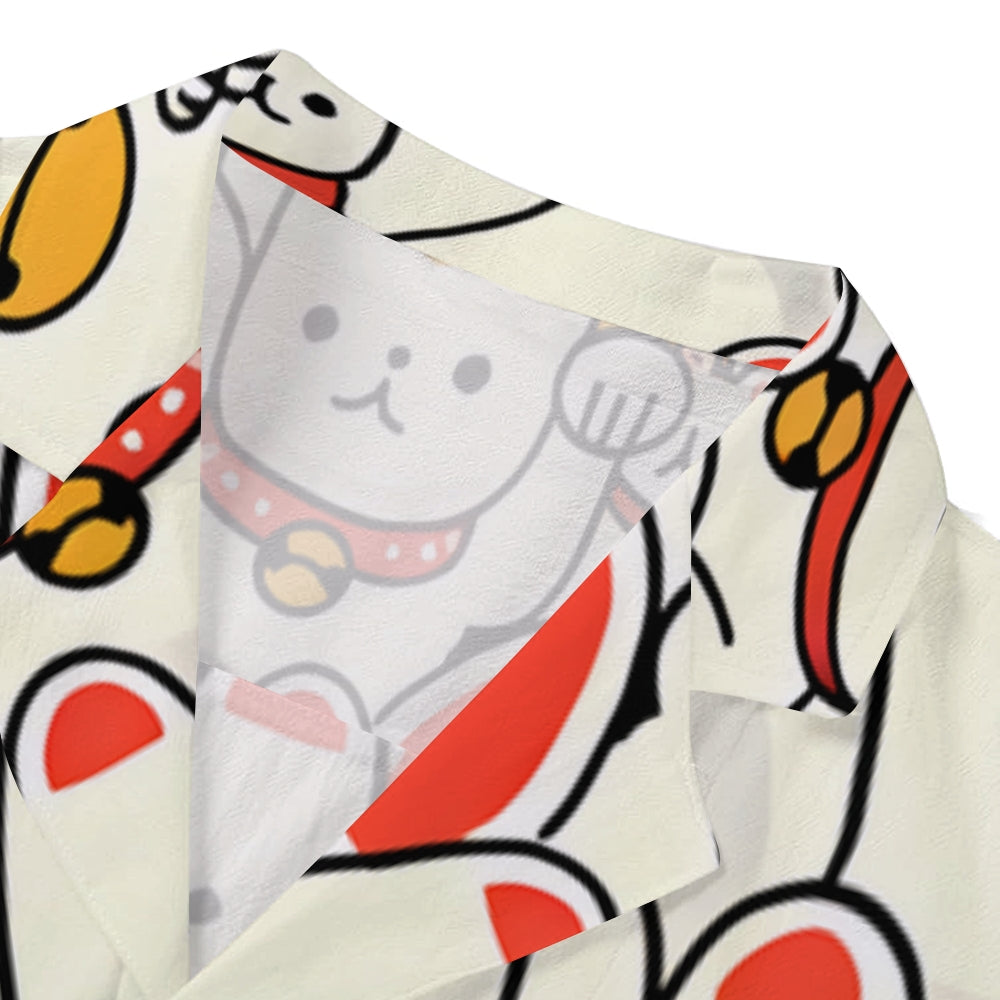 Lucky Cat Japanese Style Camp Shirt