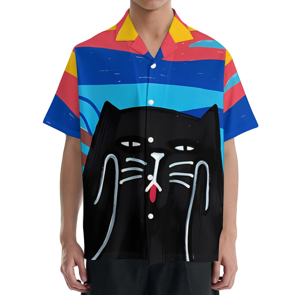 Scream Cat Japanese Style Camp Shirt