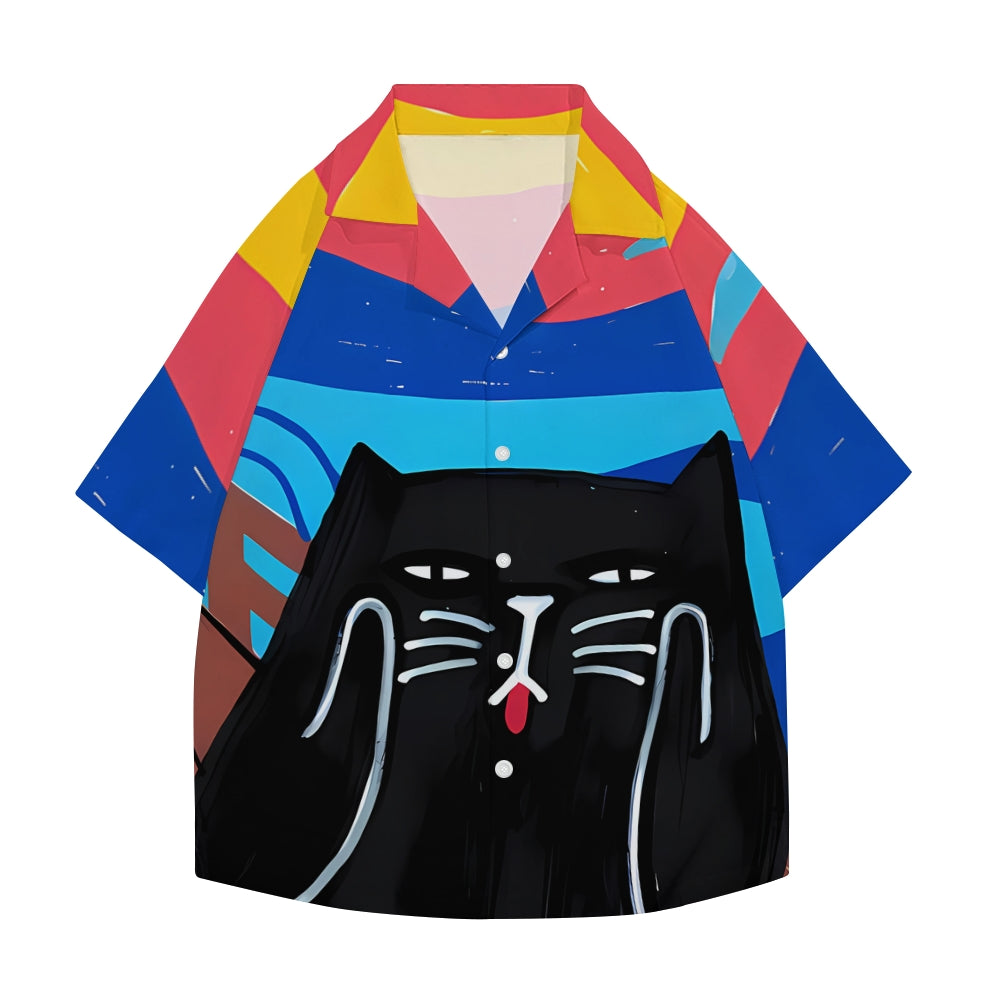 Scream Cat Japanese Style Camp Shirt