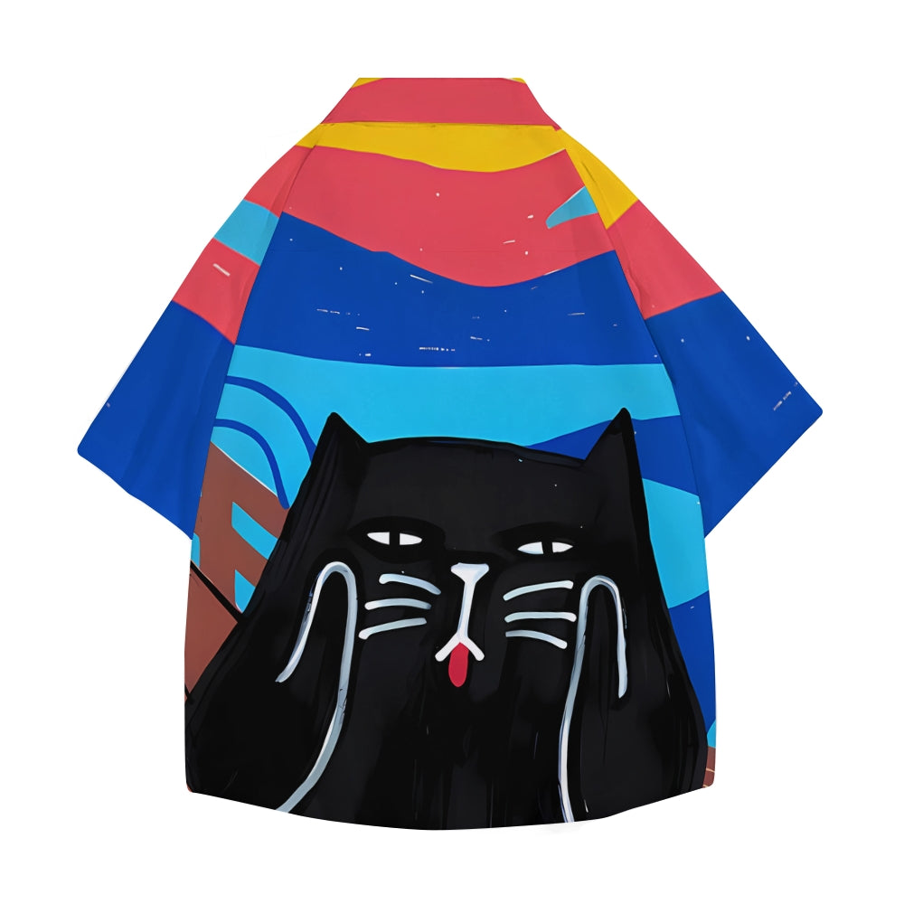 Scream Cat Japanese Style Camp Shirt