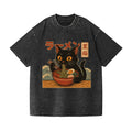 Ramen Black Cat Vintage Wash Japanese Design T-Shirt