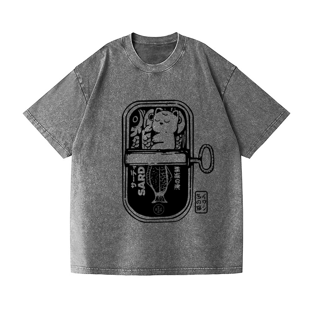 Sardine Cat Vintage Wash Japanese Design T-Shirt