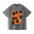 Halloween Black Cat Vintage Wash Japanese Design T-Shirt