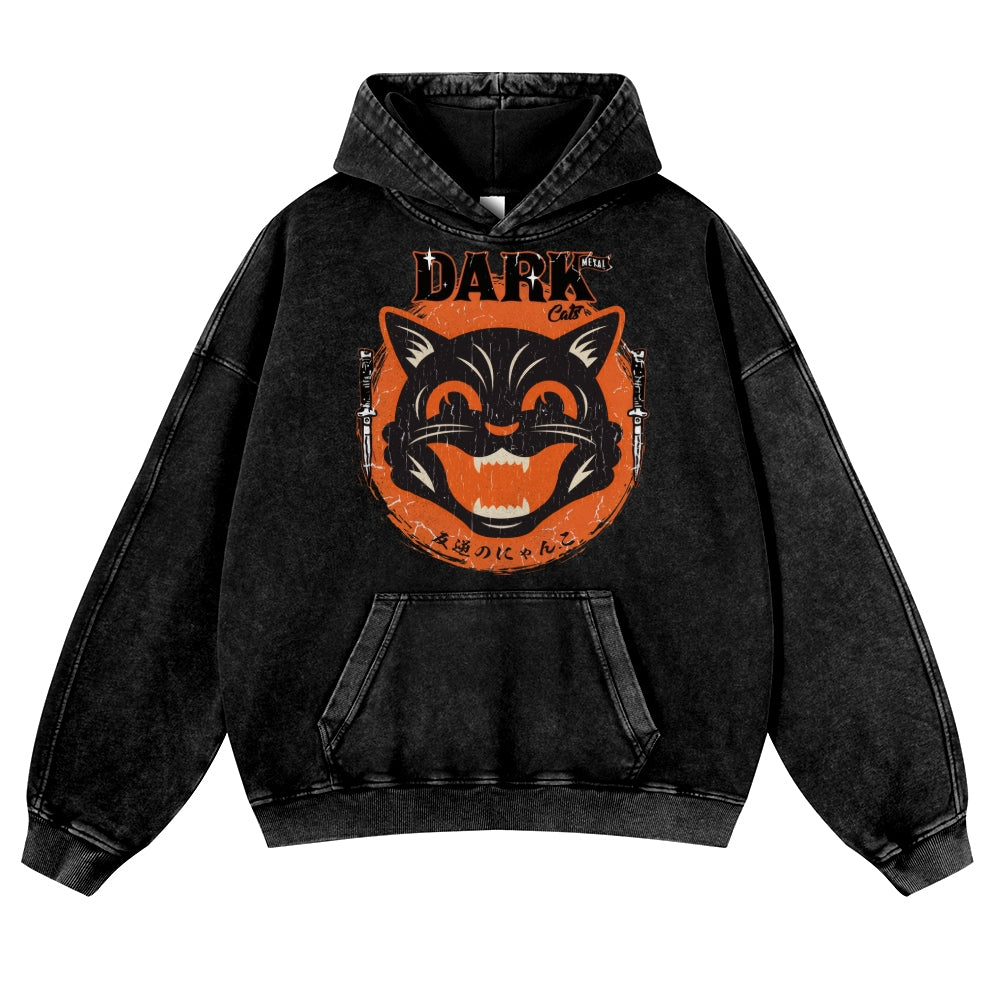 Halloween Cat Vintage Washed Thick Cotton Hoodie