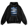 Sardine Fish Vintage Washed Thick Cotton Hoodie