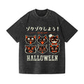 Halloween Black Cat Vintage Wash Japanese Design T-Shirt