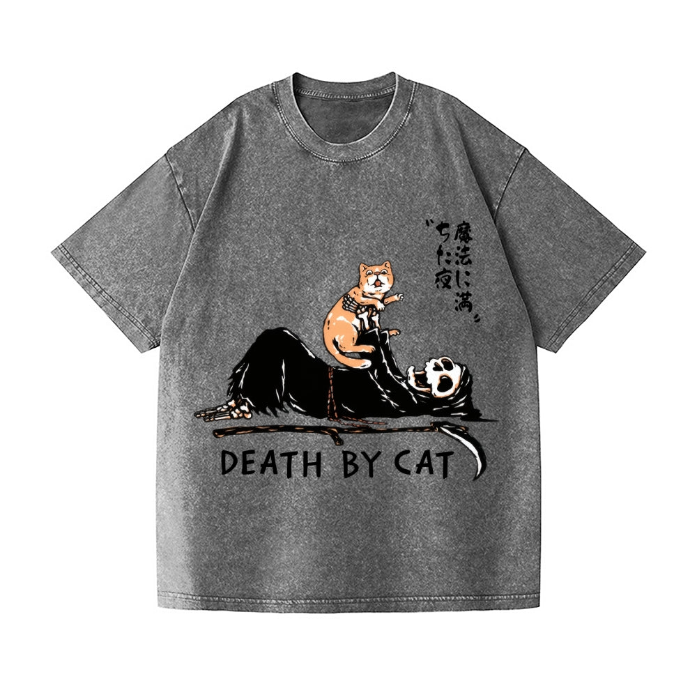 Death By Cat Vintage Wash Japanese Design T-Shirt
