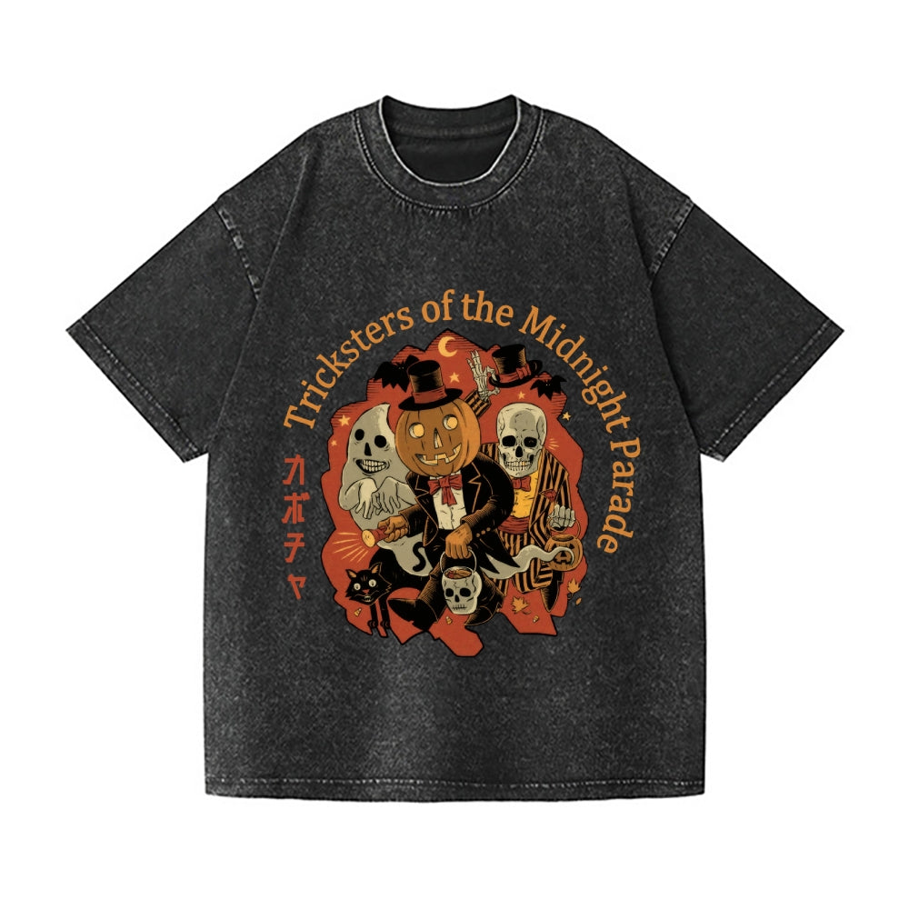 Halloween Pumpkin Vintage Wash Japanese Design T-Shirt