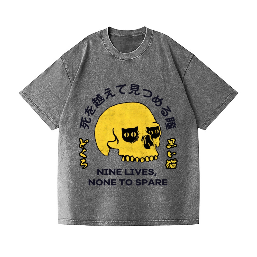 Skull Cat Vintage Wash Japanese Design T-Shirt