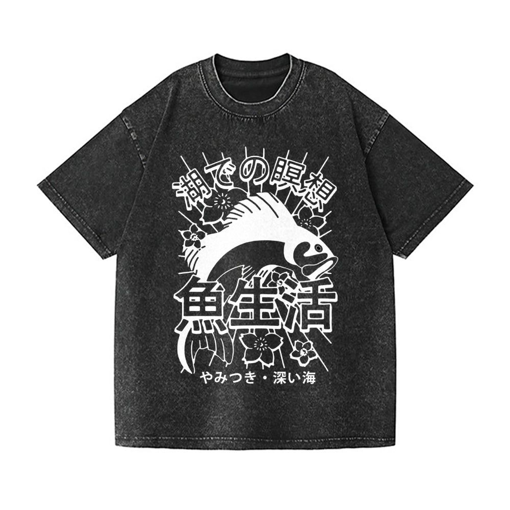 Fish Life Vintage Wash Japanese Design T-Shirt