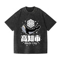 Daruma Ramen and Cat Vintage Wash Japanese Design T-Shirt