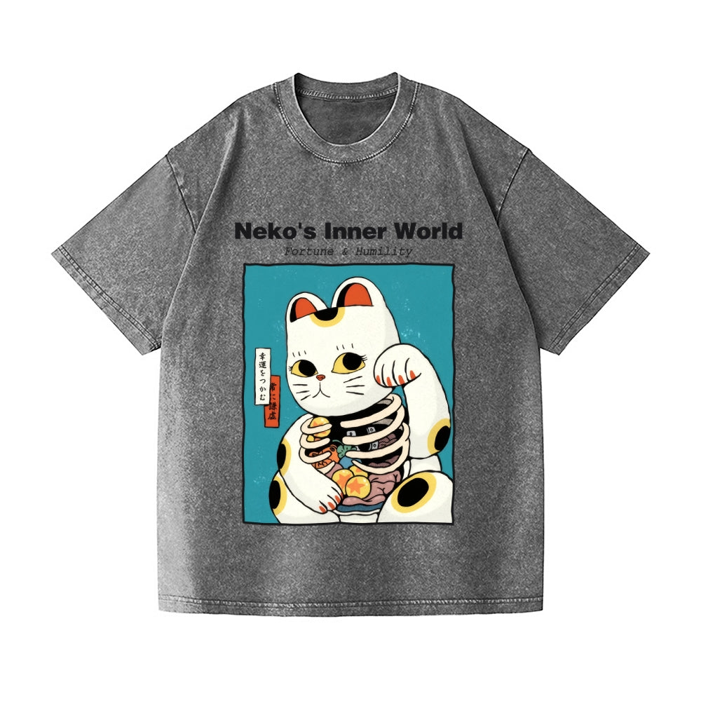 Lucky Cat Vintage Wash Japanese Design T-Shirt