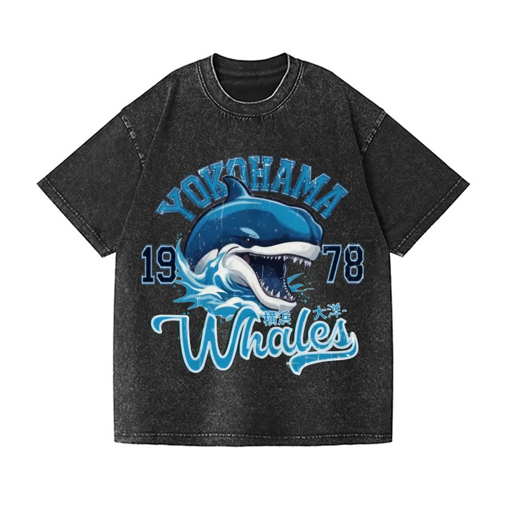 Yokohama Taiyo Whales Vintage Wash Japanese Design T-Shirt