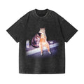 Funny Smoking Cat Meme Vintage Wash Japanese Design T-Shirt