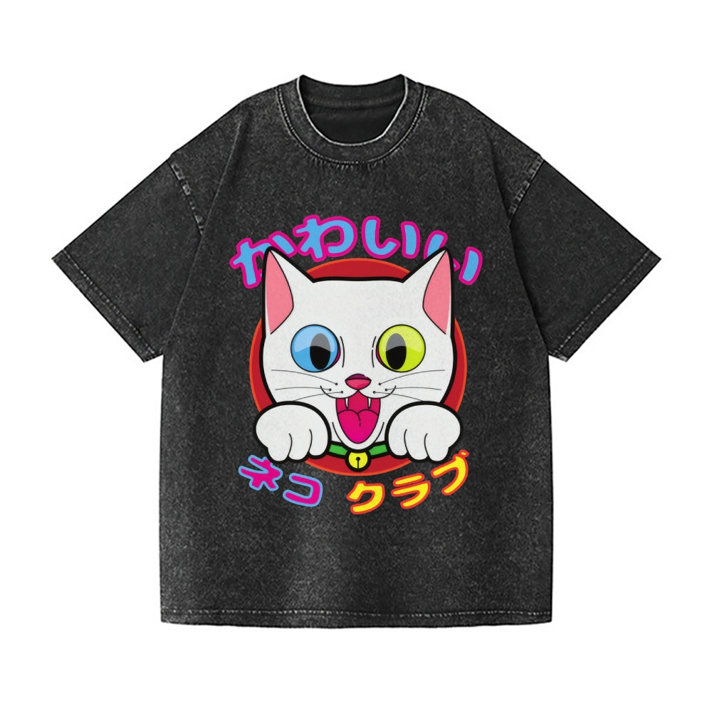 Cute Cat Club Snowball Vintage Wash Japanese Design T-Shirt