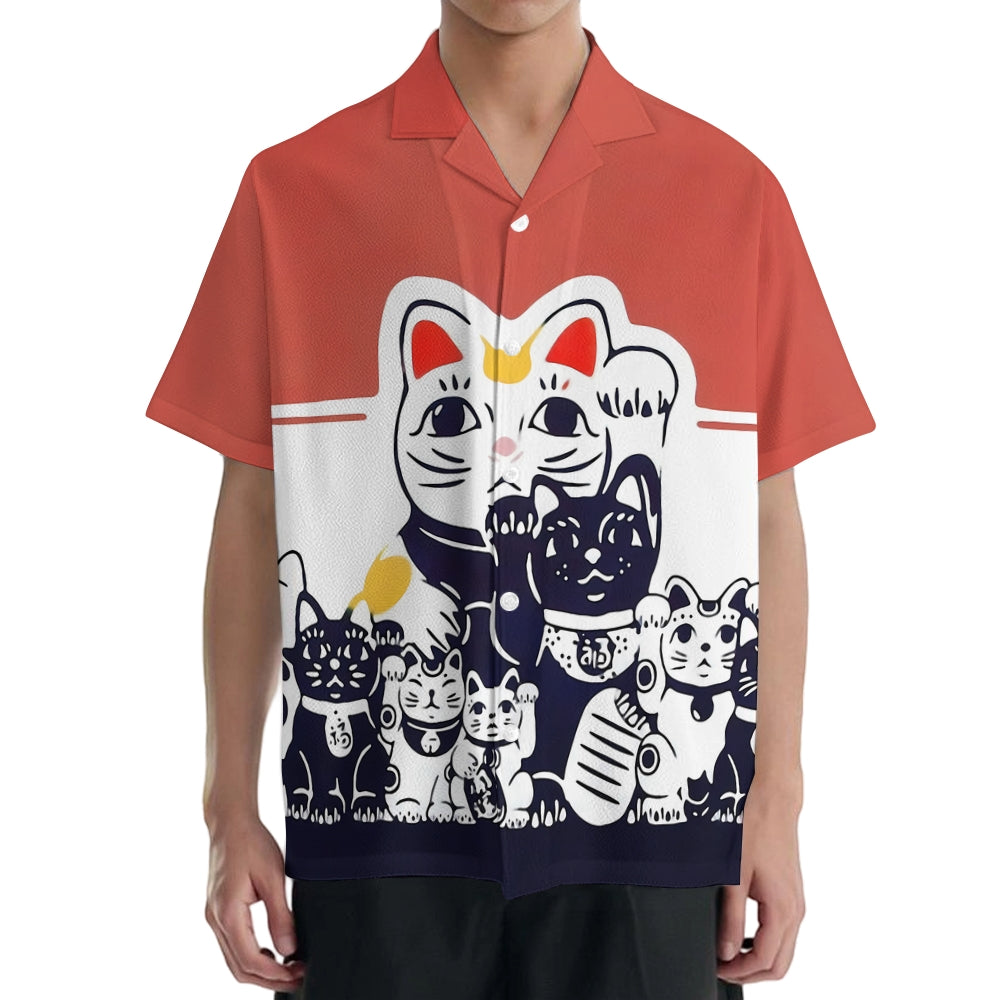 Lucky Cat Japanese Style Camp Shirt