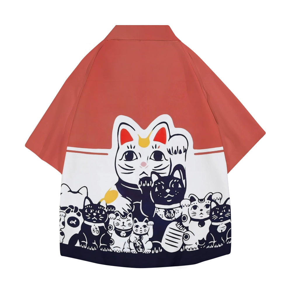 Lucky Cat Japanese Style Camp Shirt
