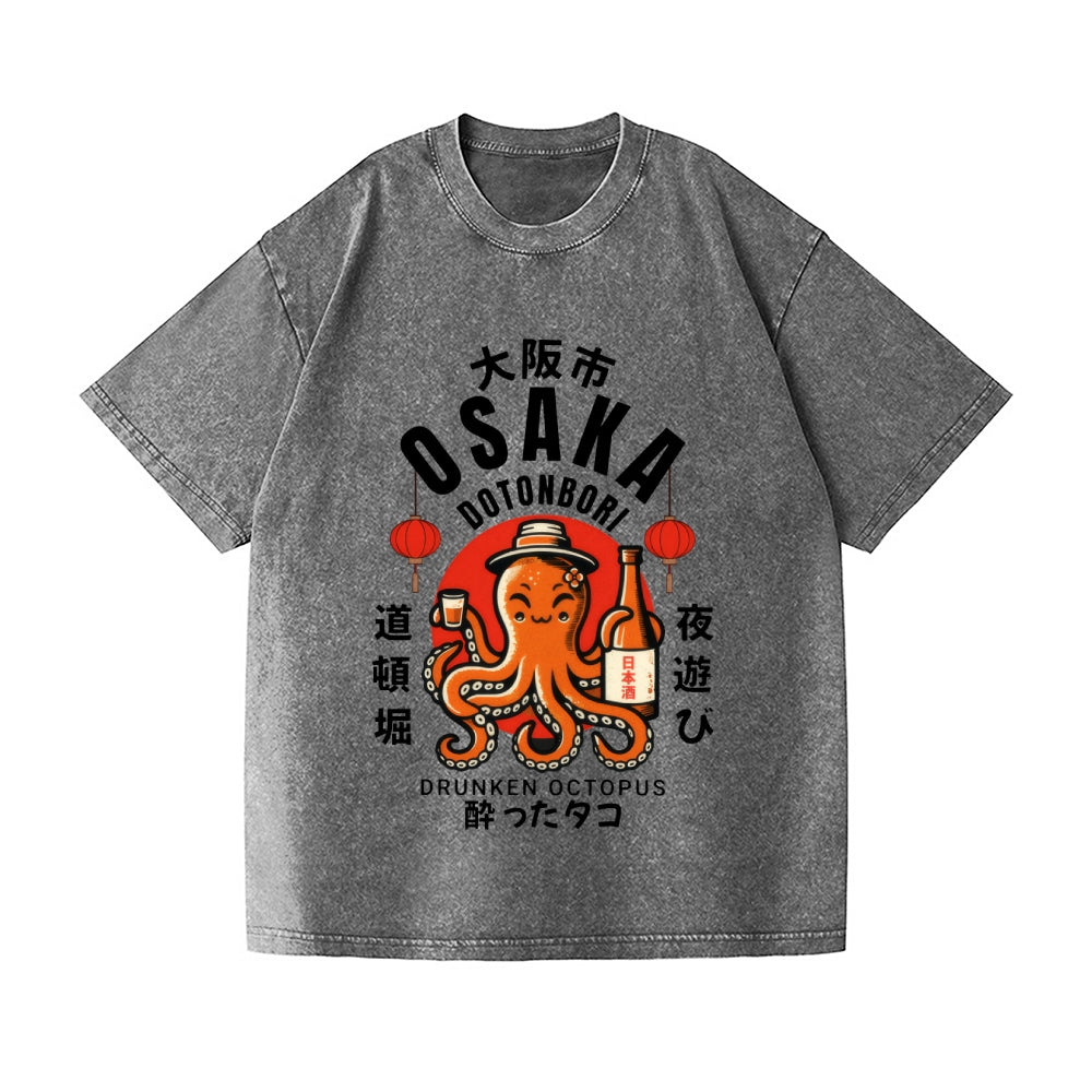 Dotonbori Osaka Japan Drunken Octopus Vintage Wash Japanese Design T-Shirt