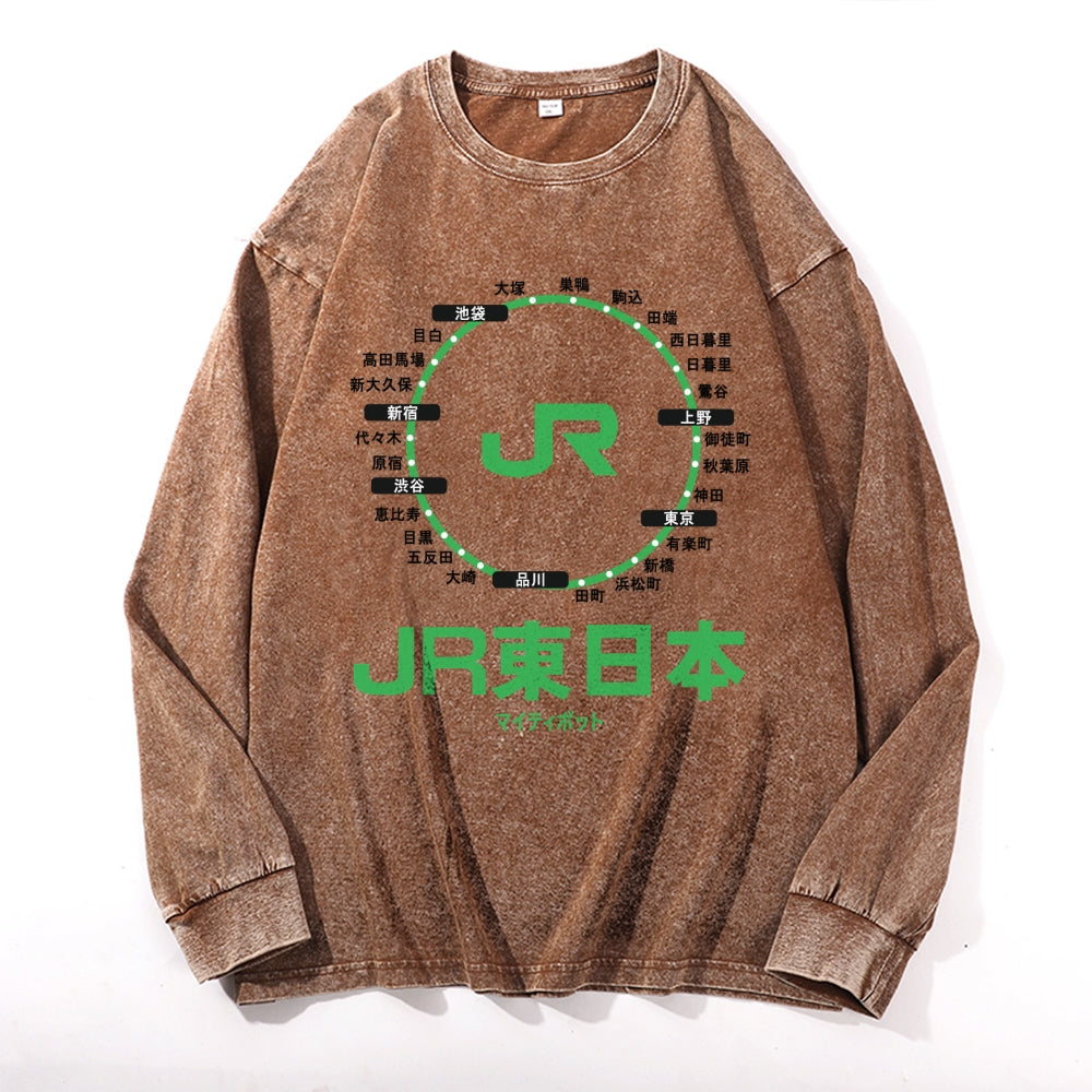 Circle Of Life Vintage Cotton Wash Crewneck Long-Sleeve T-Shirt