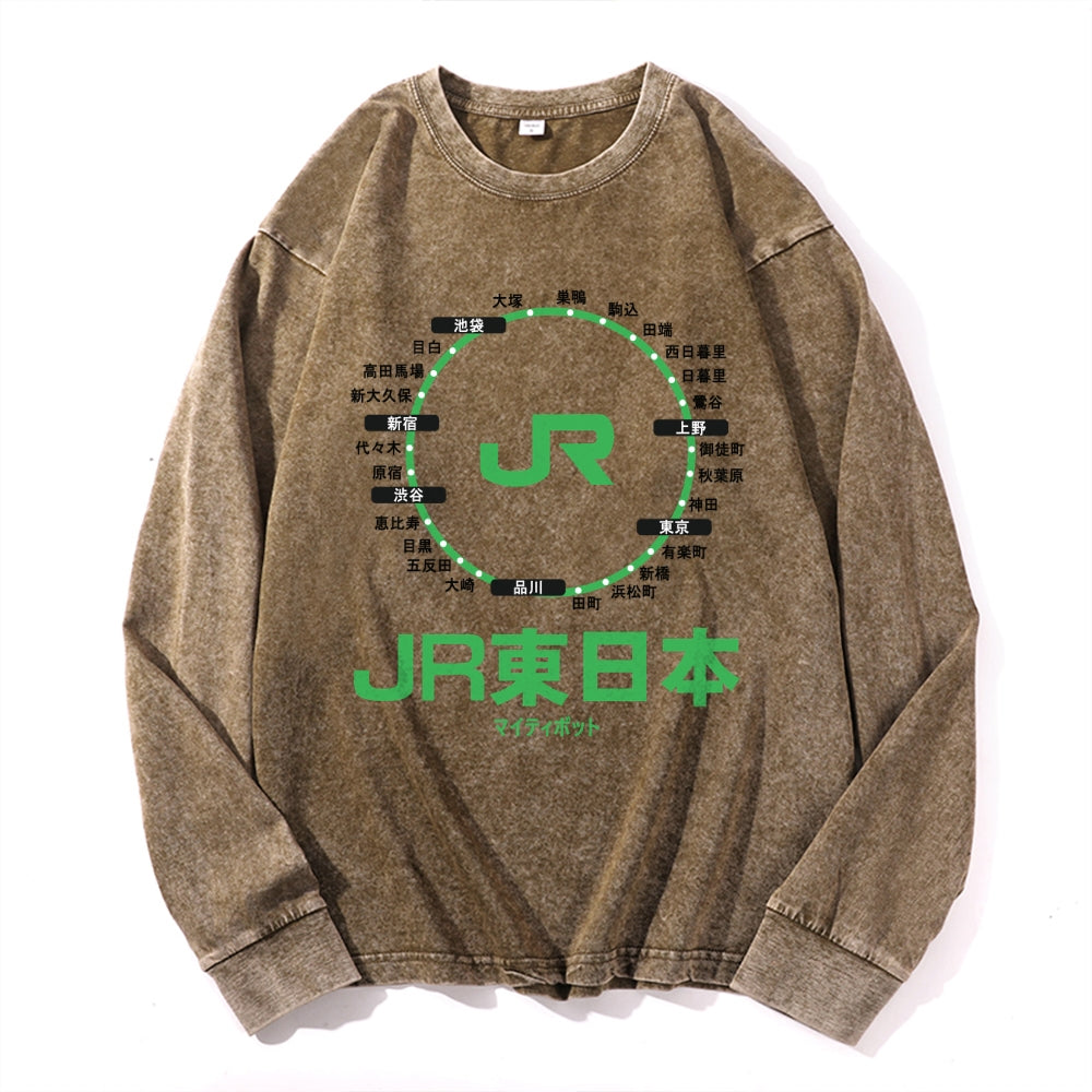 Circle Of Life Vintage Cotton Wash Crewneck Long-Sleeve T-Shirt