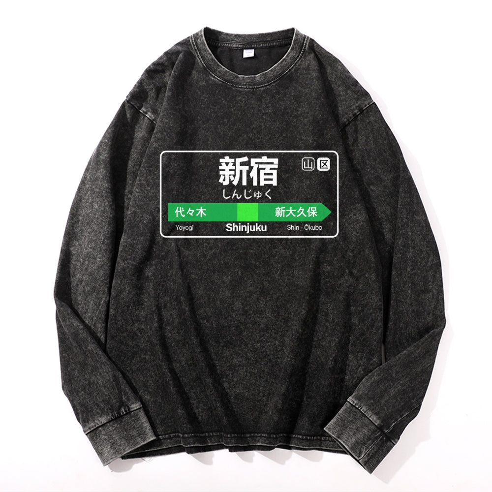 Shinjuku Vintage Cotton Wash Crewneck Long-Sleeve T-Shirt
