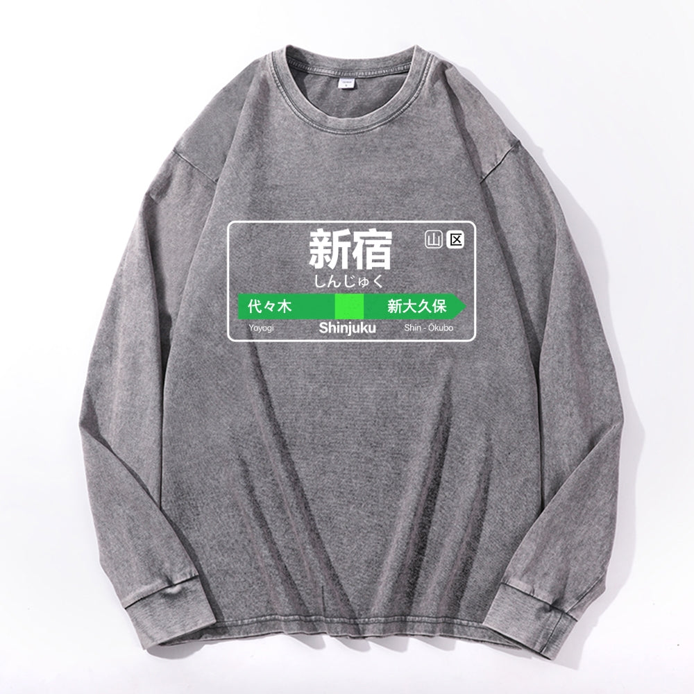 Shinjuku Vintage Cotton Wash Crewneck Long-Sleeve T-Shirt