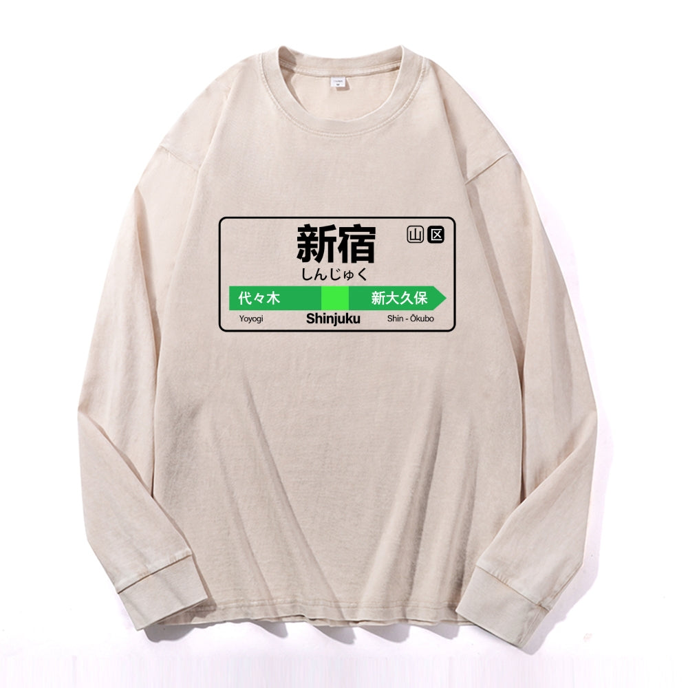 Shinjuku Vintage Cotton Wash Crewneck Long-Sleeve T-Shirt