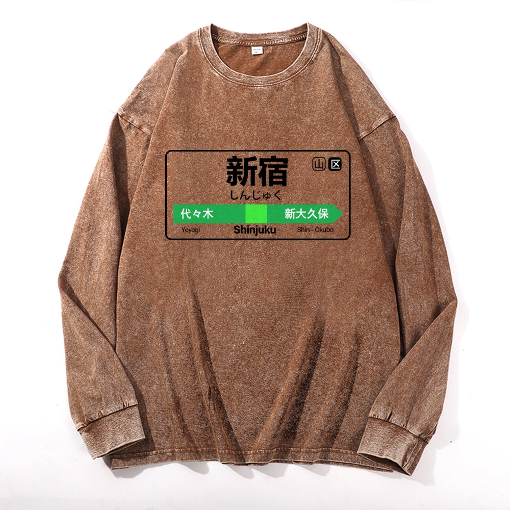 Shinjuku Vintage Cotton Wash Crewneck Long-Sleeve T-Shirt