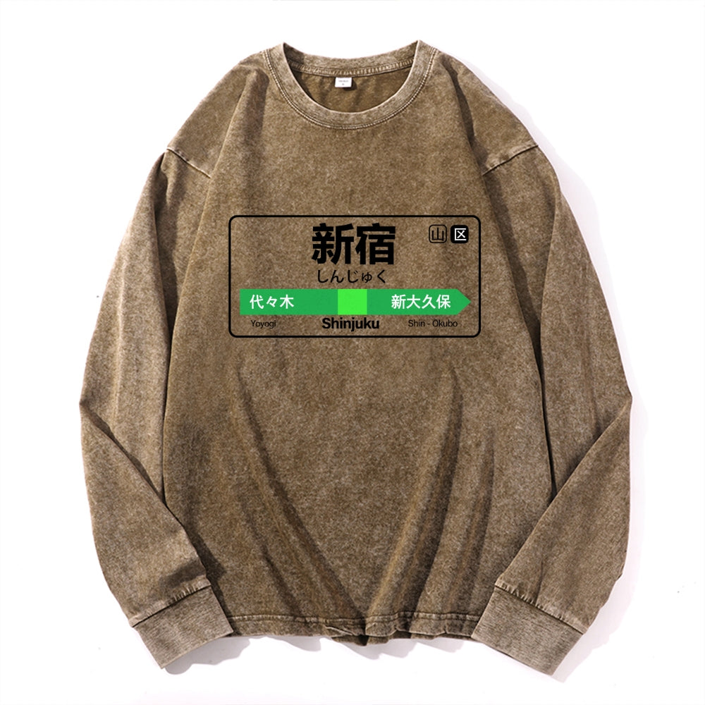 Shinjuku Vintage Cotton Wash Crewneck Long-Sleeve T-Shirt