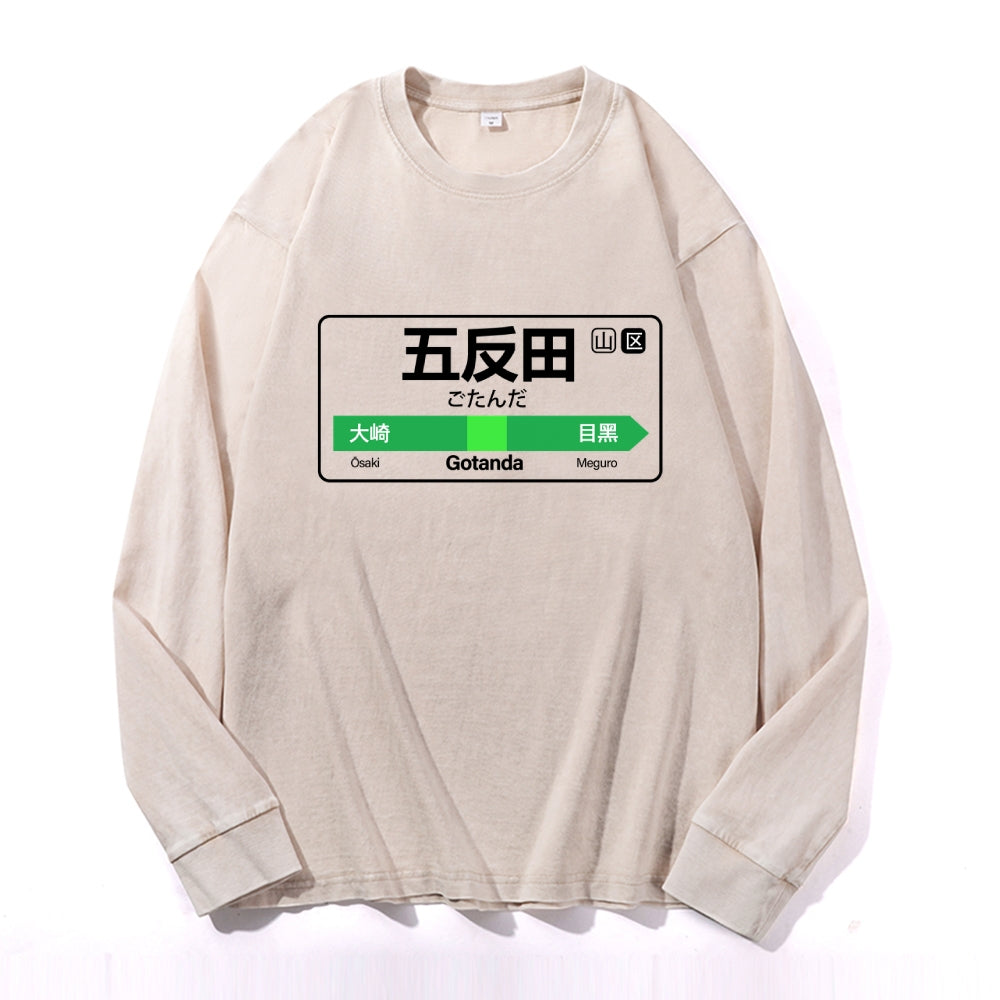 Gotanda Vintage Cotton Wash Crewneck Long-Sleeve T-Shirt