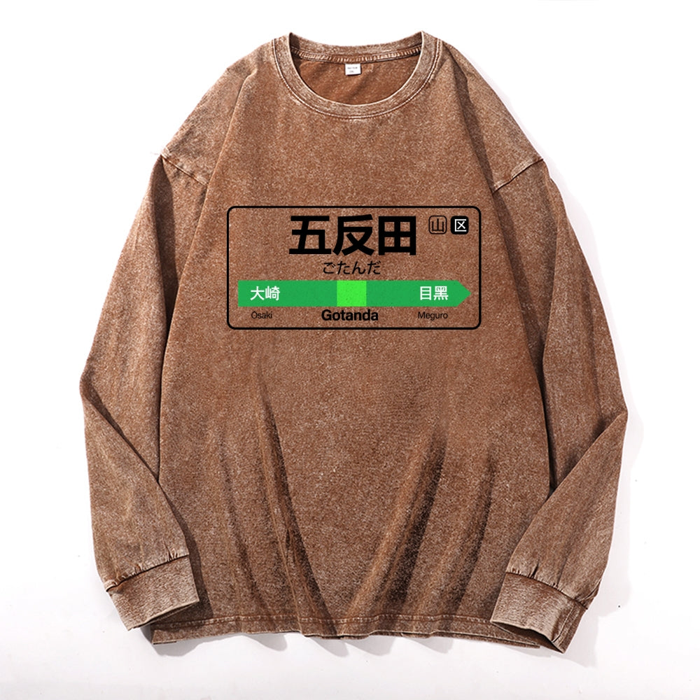 Gotanda Vintage Cotton Wash Crewneck Long-Sleeve T-Shirt