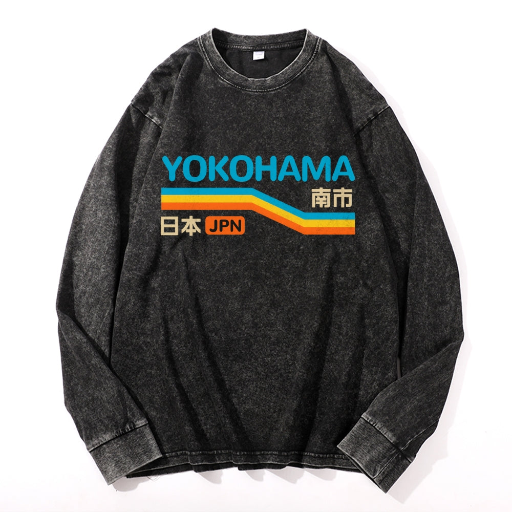 Yokohama Vintage Cotton Wash Crewneck Long-Sleeve T-Shirt