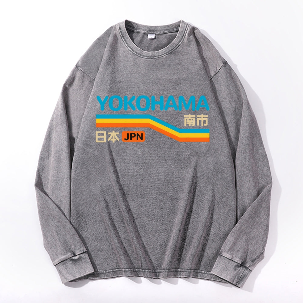 Yokohama Vintage Cotton Wash Crewneck Long-Sleeve T-Shirt