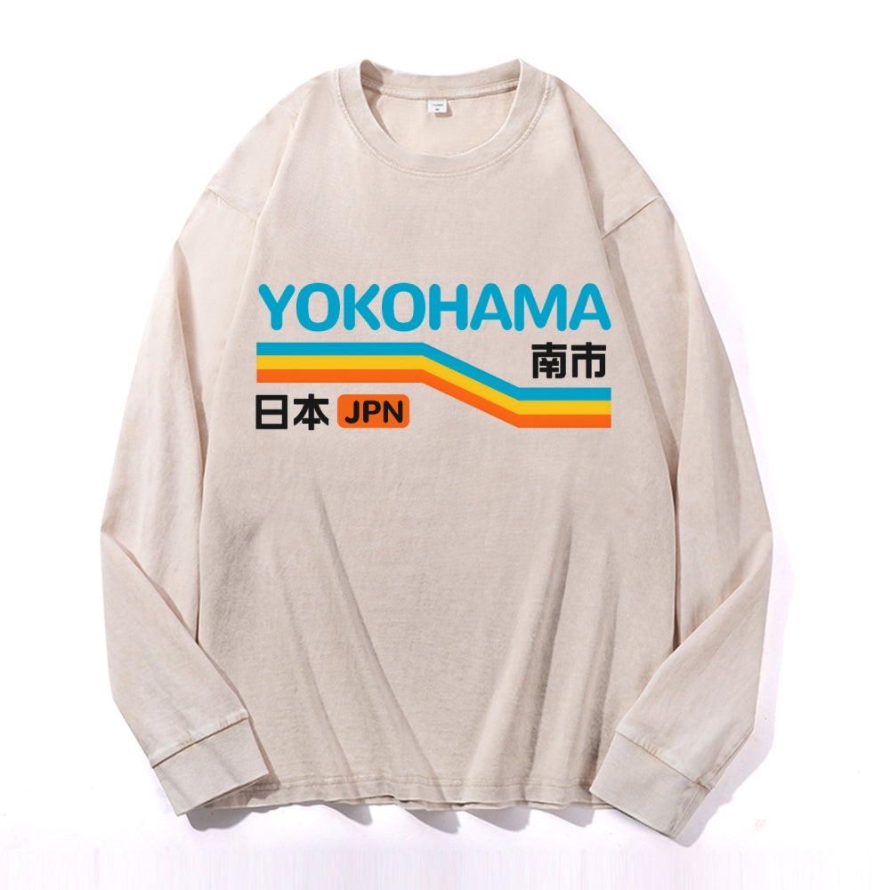 Yokohama Vintage Cotton Wash Crewneck Long-Sleeve T-Shirt