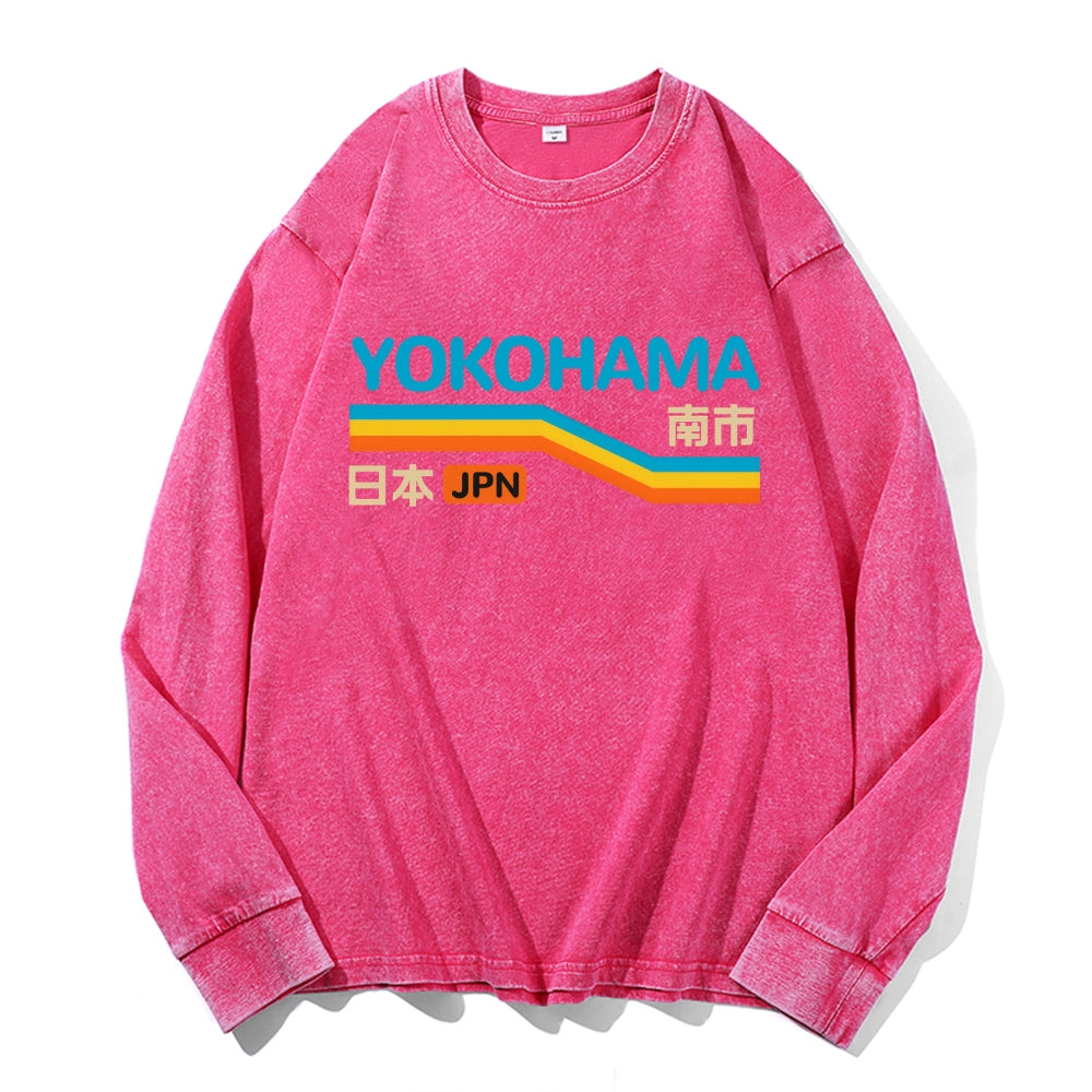 Yokohama Vintage Cotton Wash Crewneck Long-Sleeve T-Shirt