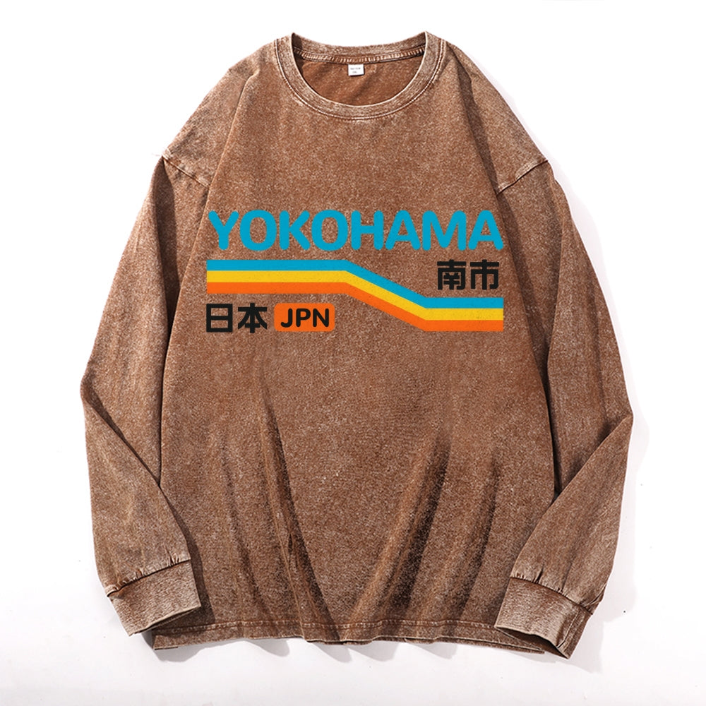 Yokohama Vintage Cotton Wash Crewneck Long-Sleeve T-Shirt