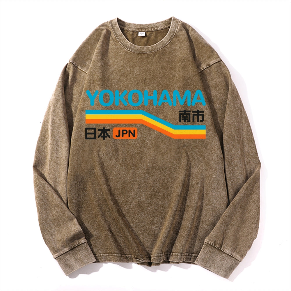 Yokohama Vintage Cotton Wash Crewneck Long-Sleeve T-Shirt